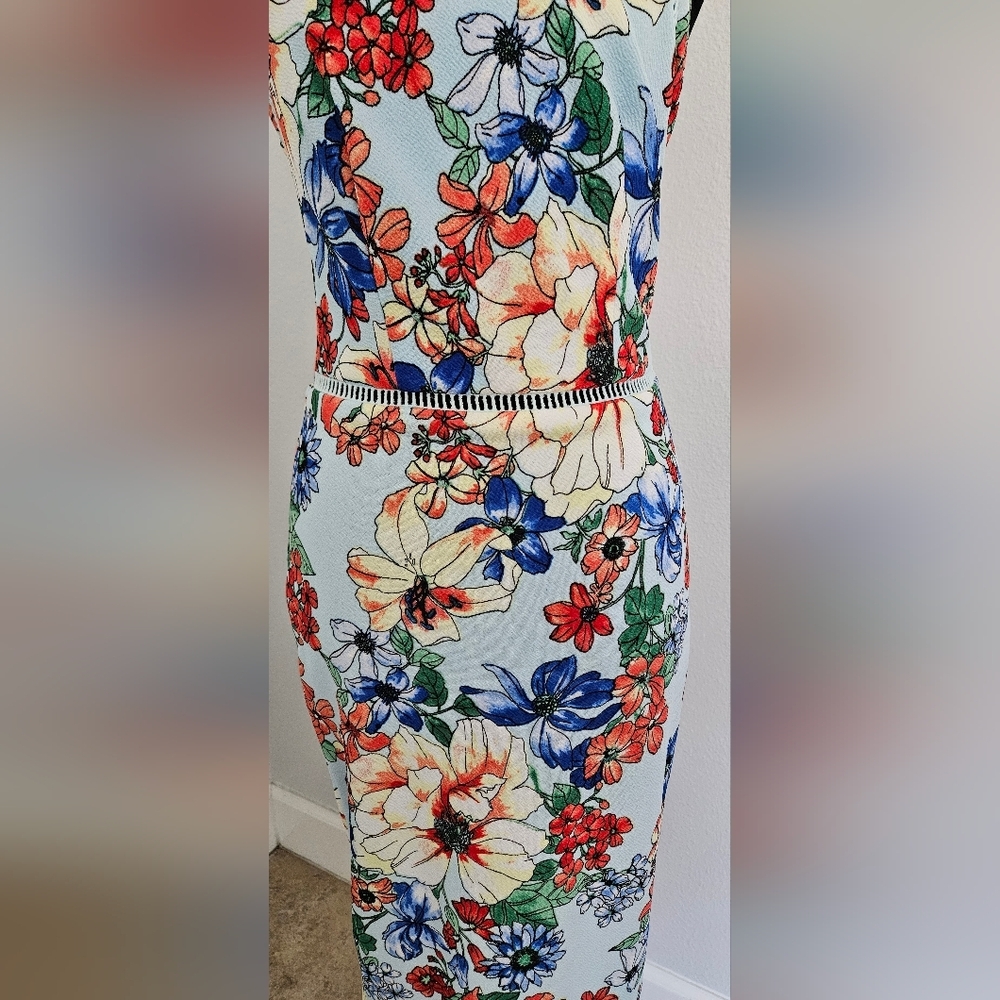Premier Amour Floral Halter Midi Dress Size 4 Lace Trim Bodycon - Picture 6 of 8